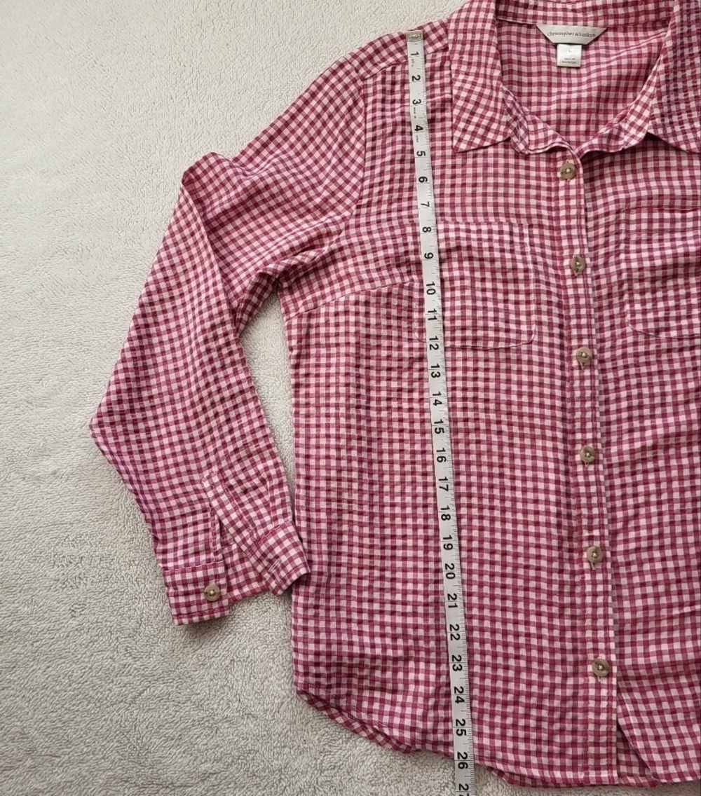 Christopher & Banks Pink Checketed Gingham Button Up Blouse Women' s Size Large - Picture 5 of 7
